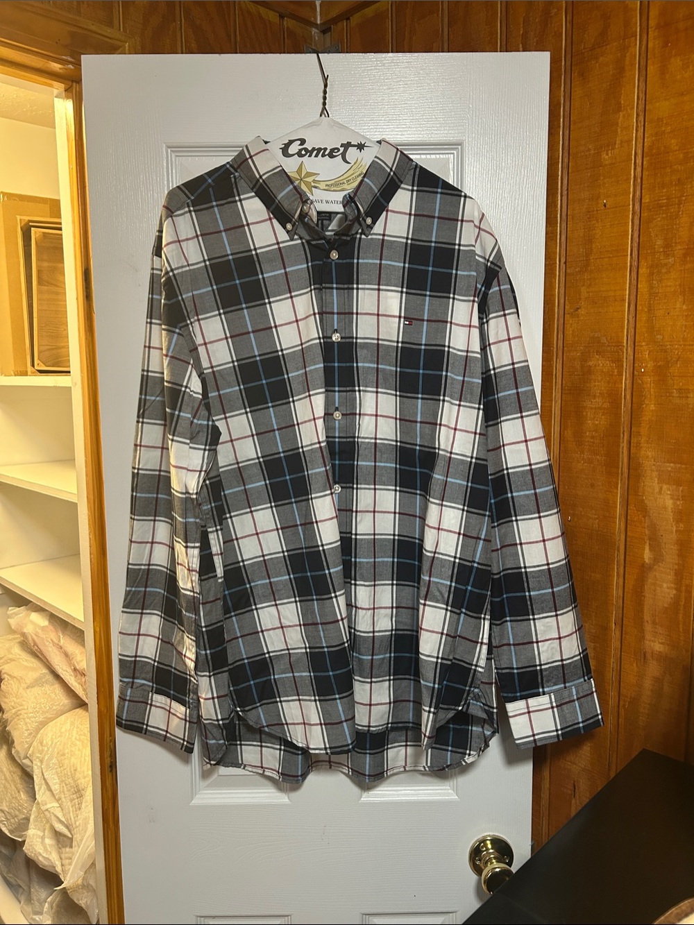 Men's Plaid Button-Down Shirt - Blue & White